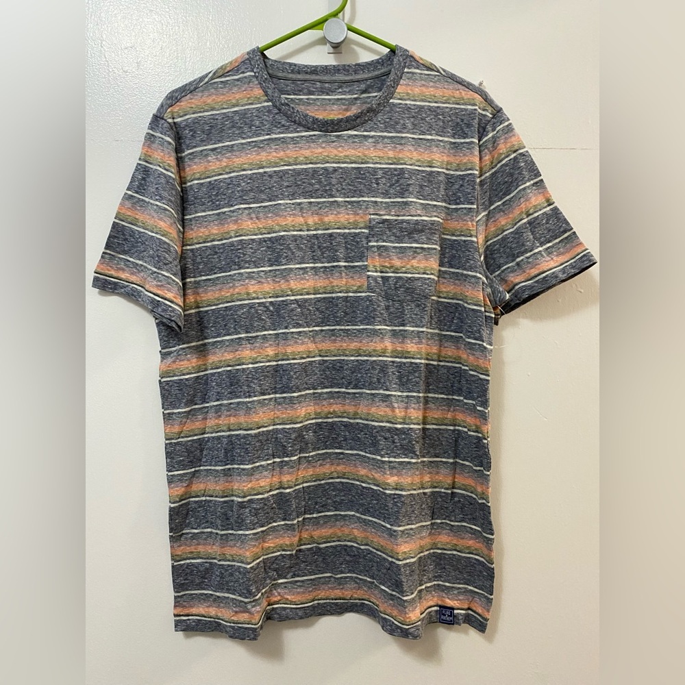 Flag & Anthem Men’s Striped Gray Coral Multicolor T-Shirt Short Sleeves Medium M